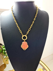 Happy buddha necklace - orange gem