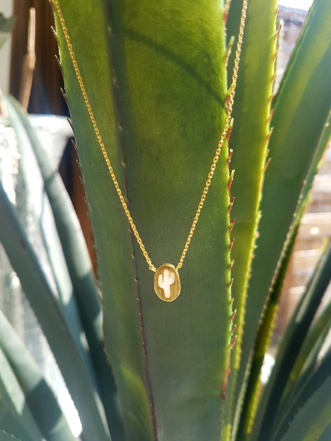 Gold stone filled cactus necklace - Uli Uli Jewelry