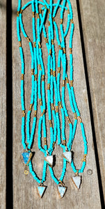 Pakaha turquoise beads necklace with a triangle agate stone - Uli Uli Jewelry