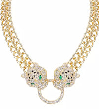 Gold crystal panther O necklace
