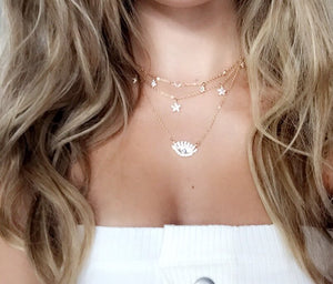 Golden crystal greek eye + star drop necklace - Uli Uli Jewelry